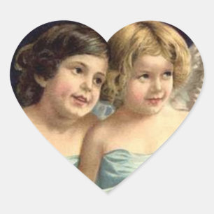 Sticker Cœur 2 Petits anges en bleu