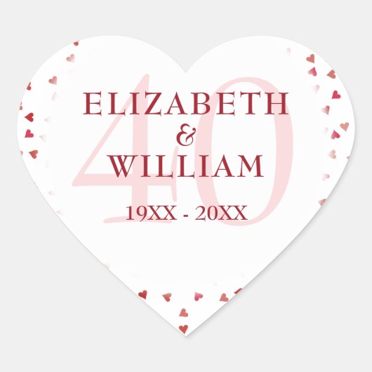 Sticker Cœur 40e anniversaire du Mariage Ruby Hearts (Devant)