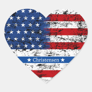 Sticker Cœur 4 juillet American Flag Nom du monogramme Patrioti