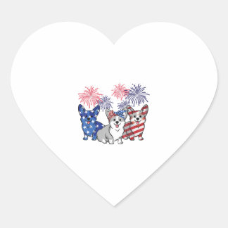 Sticker Cœur 4 juillet Drapeau américain Corgi Chien patriotiqu