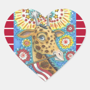 Sticker Cœur 4 juillet GIRAFFFE BROCHES PATRIOTIQUE, feuille