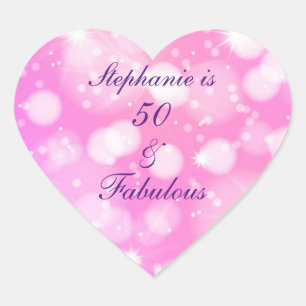 Sticker Cœur 50 Et Fabulous Anniversaire Rose Purple Glittery