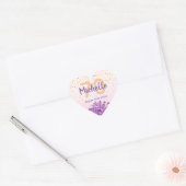 Sticker Cœur 70e anniversaire blush violet fleurons nom (Enveloppe)
