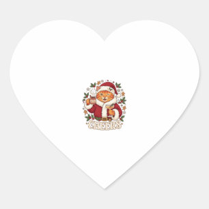 Sticker Cœur À votre santé Noël Orange Chat Chapeau de Père Noë