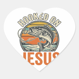 Sticker Cœur Accro à Jésus Bass Fishing Vintage Foi