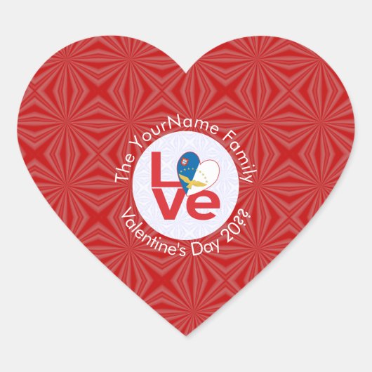 Sticker Cœur Açores Red LOVE Drapeau personnalisé (Devant)