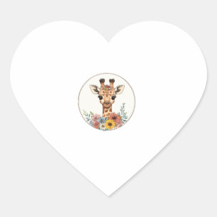 Sticker Cœur Adorable Giraffe Aux Fleurs