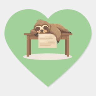 Sticker Cœur Adorable Sleepy Étudier à l'école Sloth