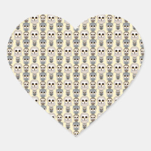 Sticker Cœur Adorables Petits Hiboux Motif sur Jaune Clair