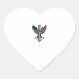 Sticker Cœur Aigle Patriotique Croix Gravure Vintage Vecteur Dé