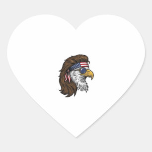 Sticker Cœur Aigle patriotique mullet gravure vintage vecteur D