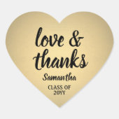 Sticker Cœur Aimer & Merci Black & Gold Faux Foil (Devant)