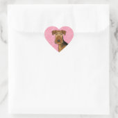 Sticker Cœur Airedale Terrier Cute Chien Tête Sur Coeurs Rose (Sac)