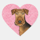 Sticker Cœur Airedale Terrier Cute Chien Tête Sur Coeurs Rose (Devant)