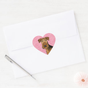 Sticker Cœur Airedale Terrier Cute Chien Tête Sur Coeurs Rose