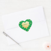 Sticker Cœur Ajouter votre coeur d'or Monogram sur vert (Enveloppe)