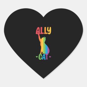 Sticker Cœur Ally cat LGBT Chat dans Rainbow Ally Pride Drapeau