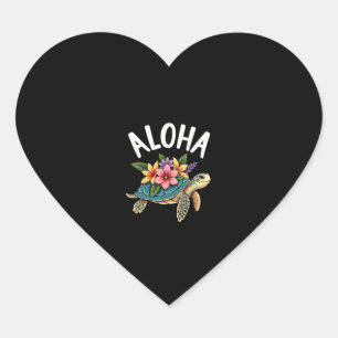Sticker Cœur Aloha Hawaii Chemise Hawaïenne Tortue Hibiscus Enf