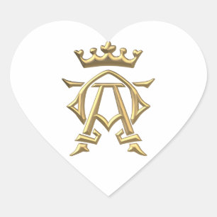 Sticker Cœur Alpha et oméga "3D" dorés avec symbole de la Couro
