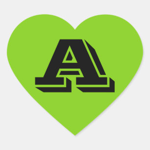 Sticker Cœur Alphabet par Janz Lettre majuscule A vert jaune