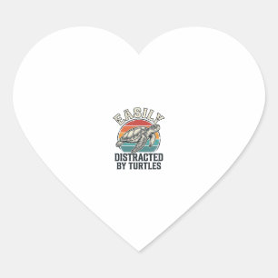 Sticker Cœur Amateur de tortues vintage facilement distrait par