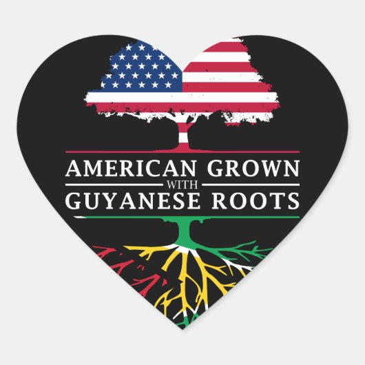 Sticker Cœur American Grosse avec Guyanese Roots Guyana Design (Devant)