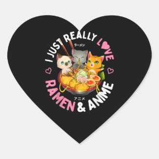 Sticker Cœur Amour Anime et Ramen nouilles japonaises Cat Kawai