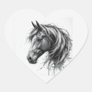 Sticker Cœur Amour Beau Cheval Frison Animal Art