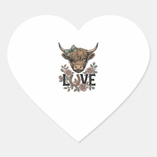 Sticker Cœur Amour de vache des Highlands Fleurs vintage fer à