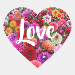 Sticker Cœur Amour motif fleuri multicolore