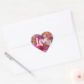 Sticker Cœur Amour motif fleuri multicolore (Enveloppe)