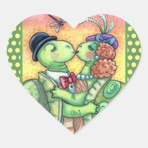STICKER CŒUR AMOUREUSES TORTUES S'EMBRASSANT, VALENTINE TARPON