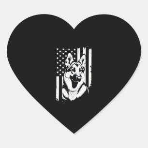 Sticker Cœur Amoureux du Berger Allemand Drapeau Américain USA