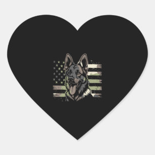Sticker Cœur Amoureux du Chien Berger Allemand USA Drapeau Amér