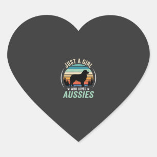 Sticker Cœur Amoureux du chien berger australien Rétro Coucher