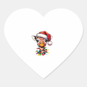 Sticker Cœur Amusant Retro Giraffe Lover Père Noël Christmas Tr