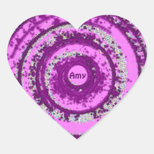 Sticker Cœur AMY ~ Motif violet et argenté ~ Personnalisé