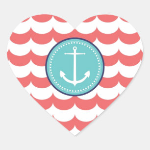 Sticker Cœur Ancre avec Motif Coral Waves