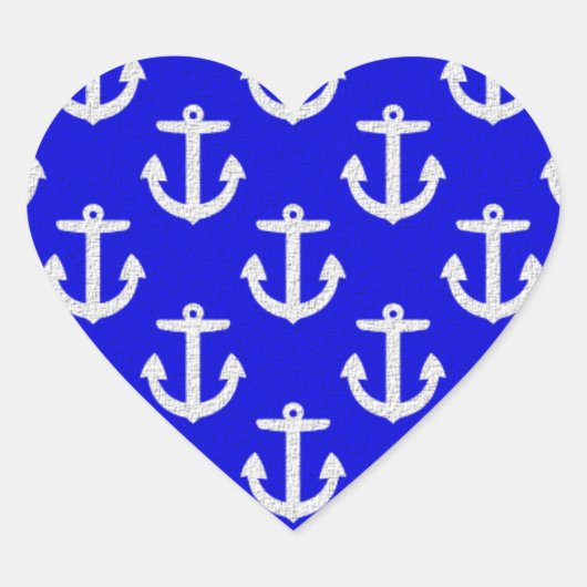 Sticker Cœur Ancres blanches sur Arrière - plan bleu (Devant)