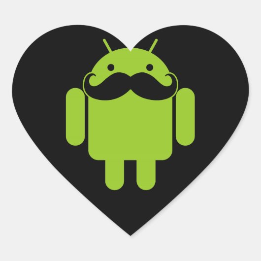 Sticker Cœur Android Robot Icon Mustache sur noir (Devant)