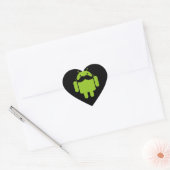 Sticker Cœur Android Robot Icon Mustache sur noir (Enveloppe)