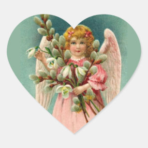 Sticker Cœur Ange avec une jolie robe rose
