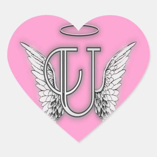 Sticker Cœur Ange Coeur rose Ailes Monogramme (Devant)