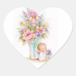 Sticker Cœur Ange d'Autocollant-Bébé se reposant par un vase