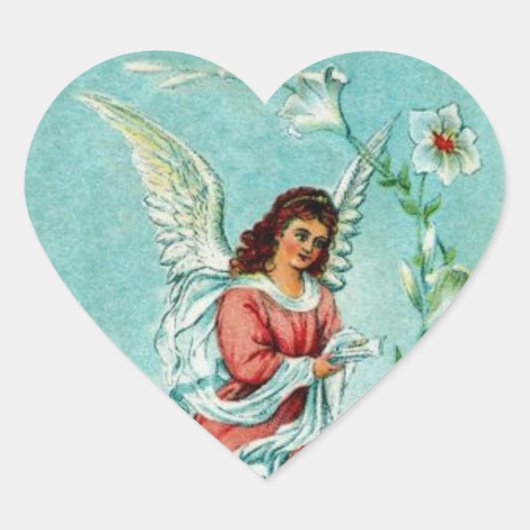 Sticker Cœur Ange De Pâques Avec Fleurs (Devant)