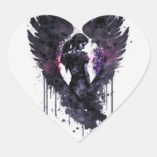 Sticker Cœur Ange foncé Valentine avec ailes foncées (Devant)