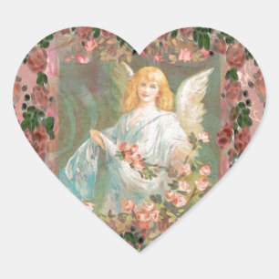 Sticker Cœur Ange gardien avec les roses roses