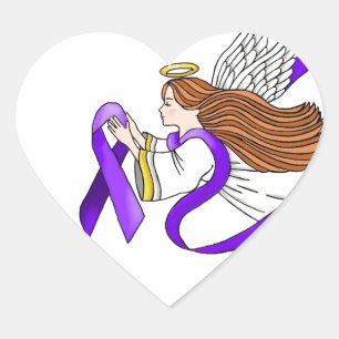 Sticker Cœur Angel de sensibilisation "Ruban pourpre"