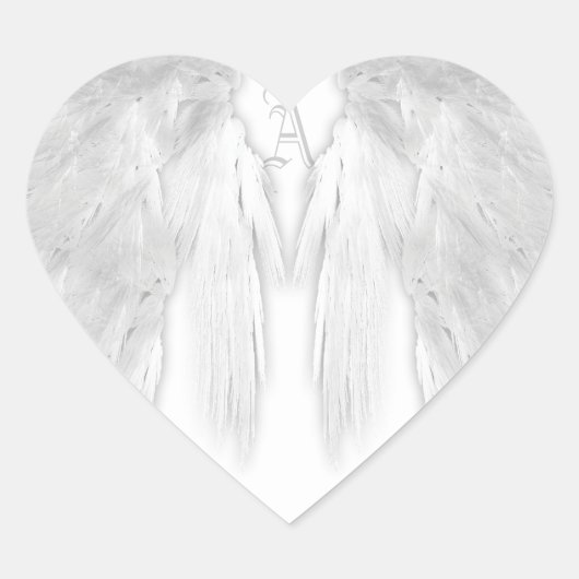 Sticker Cœur ANGEL WINGS Blanc Personnalisé Monogramme (Devant)