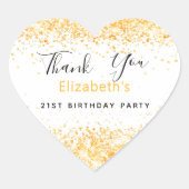 Sticker Cœur Anniversaire de fête blanc or nom Merci (Devant)
